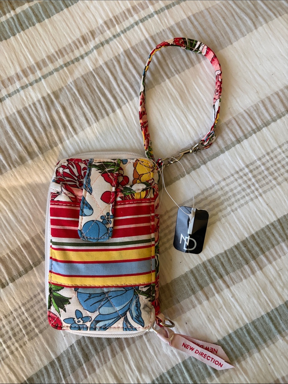 new directions Floral Stripe Wristlet Wallet in Red, Blue, Yellow